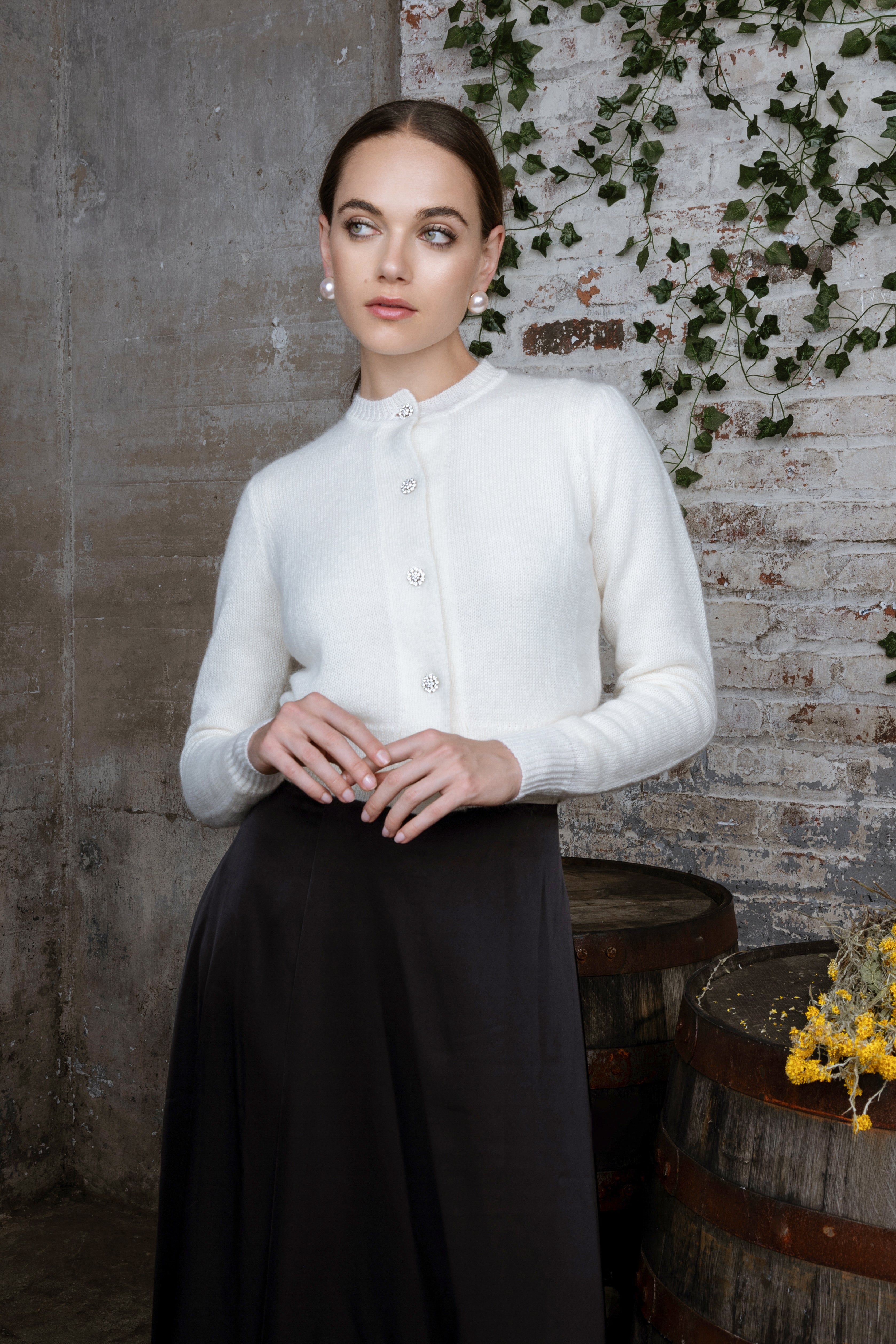 CREAM MOHAIR RHINESTONE CARDIGAN