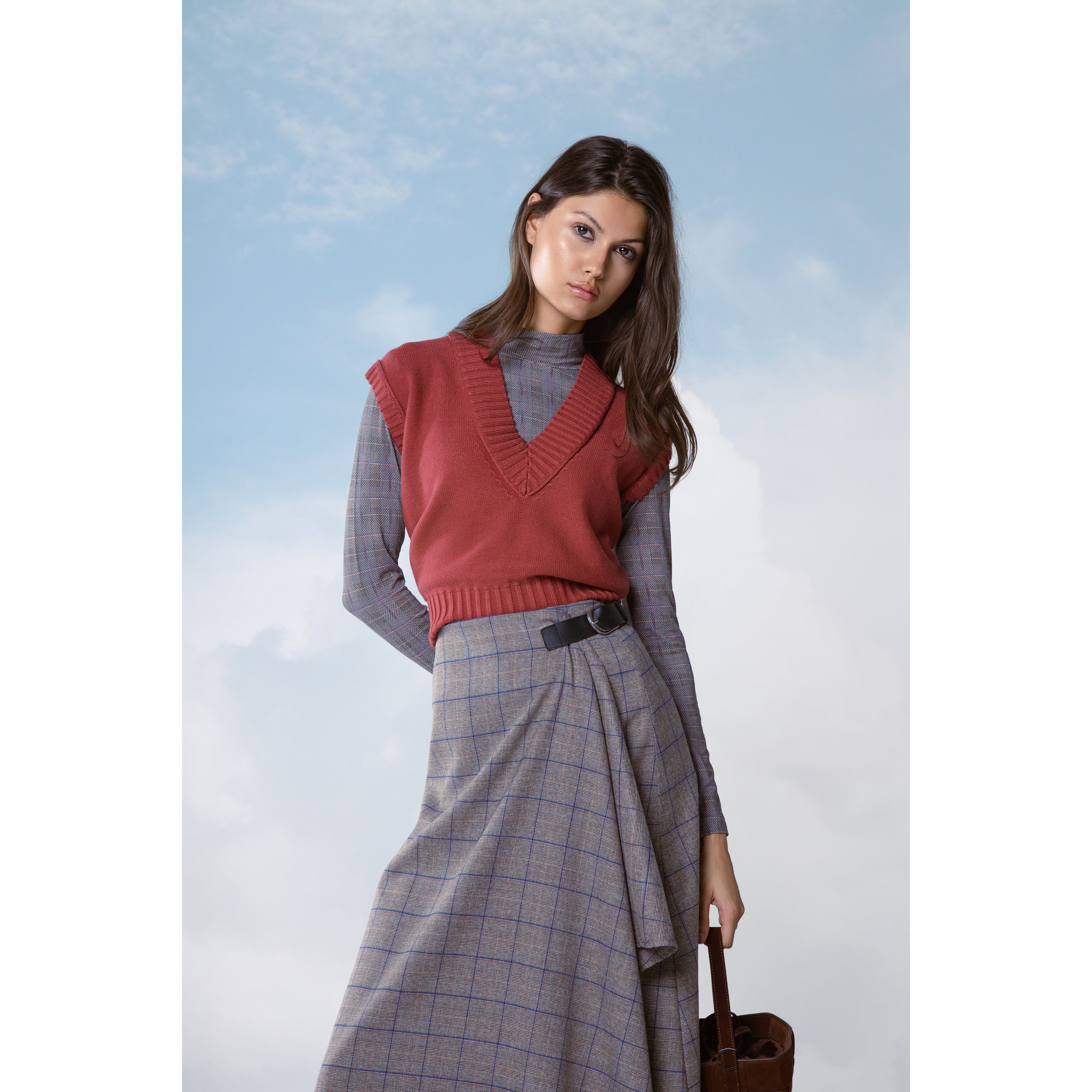 CAMEL PLAID ESSENT TURTLENECK