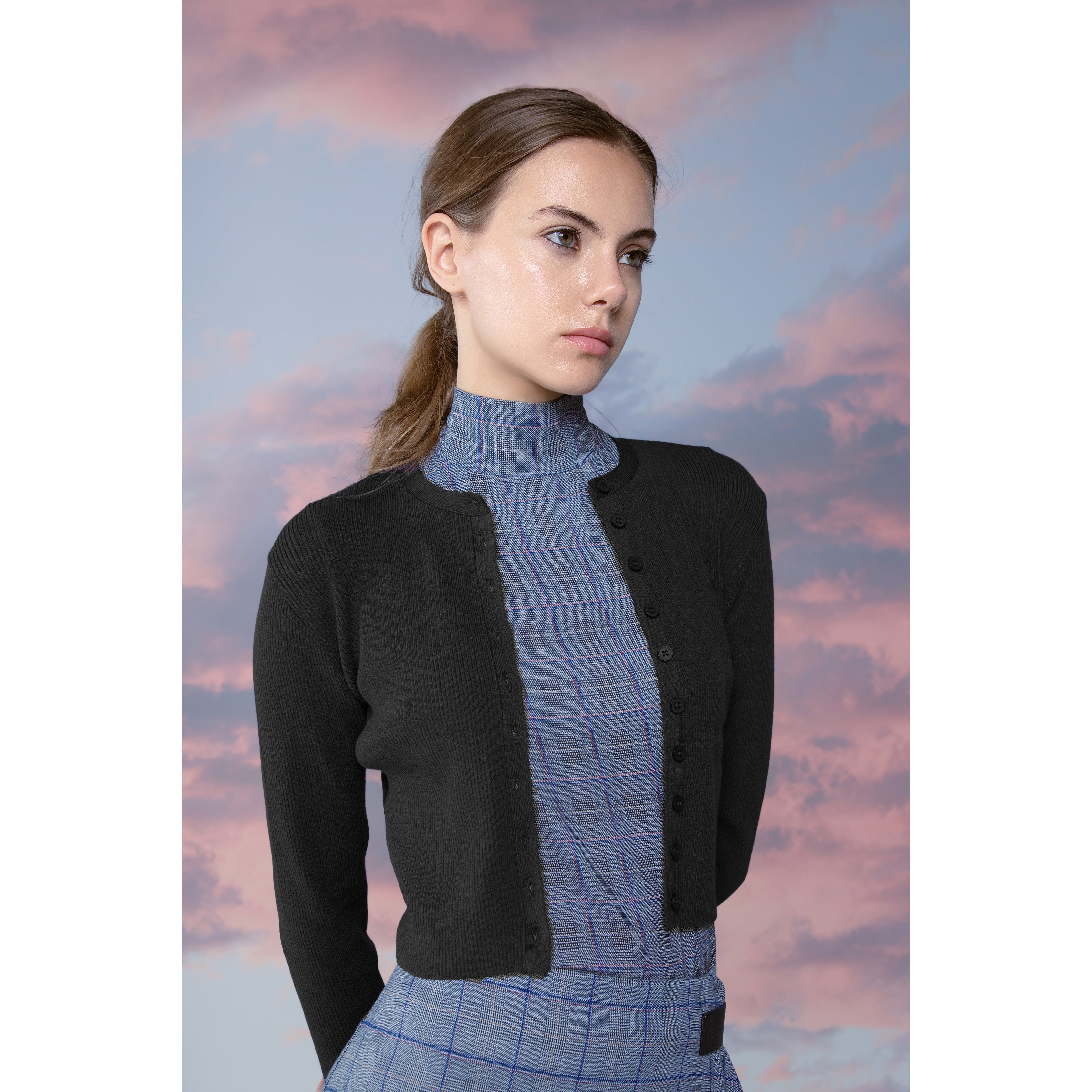 BLACK BASIC RIB CARDIGAN