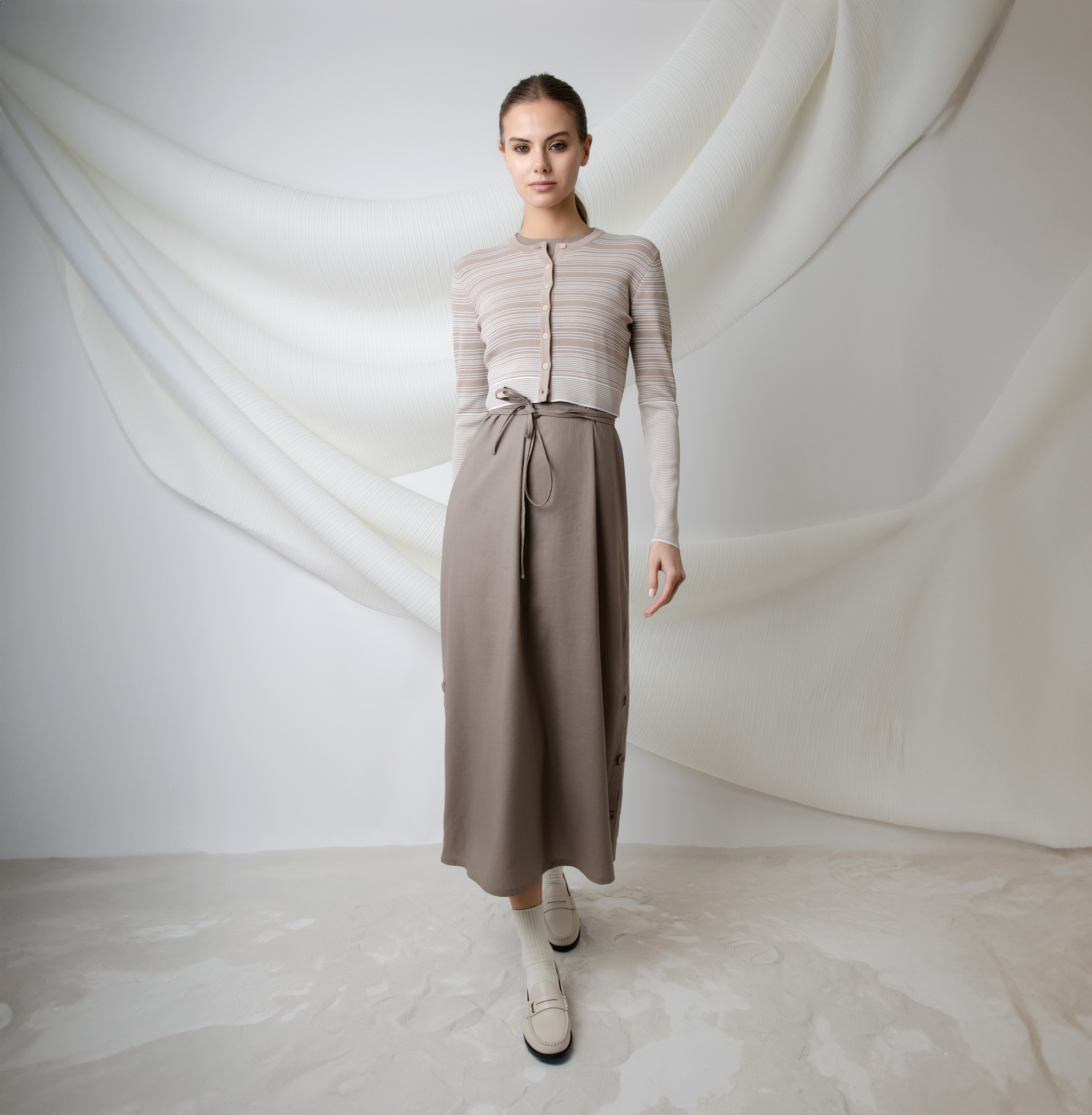 TAUPE STRIPED KADE CARDIGAN