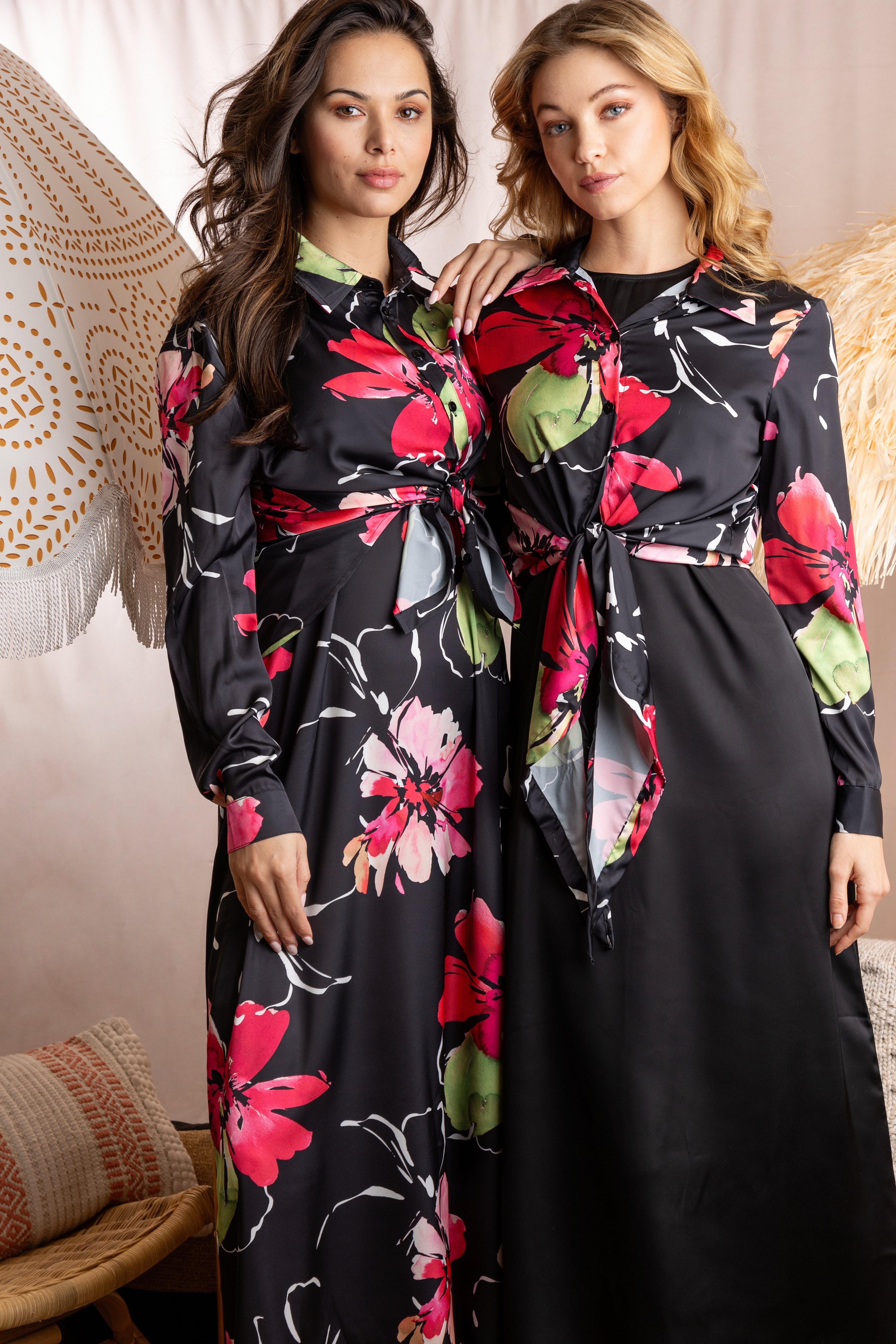 BLACK FLORAL PRINTED KNOT SHIRT BLOUSE