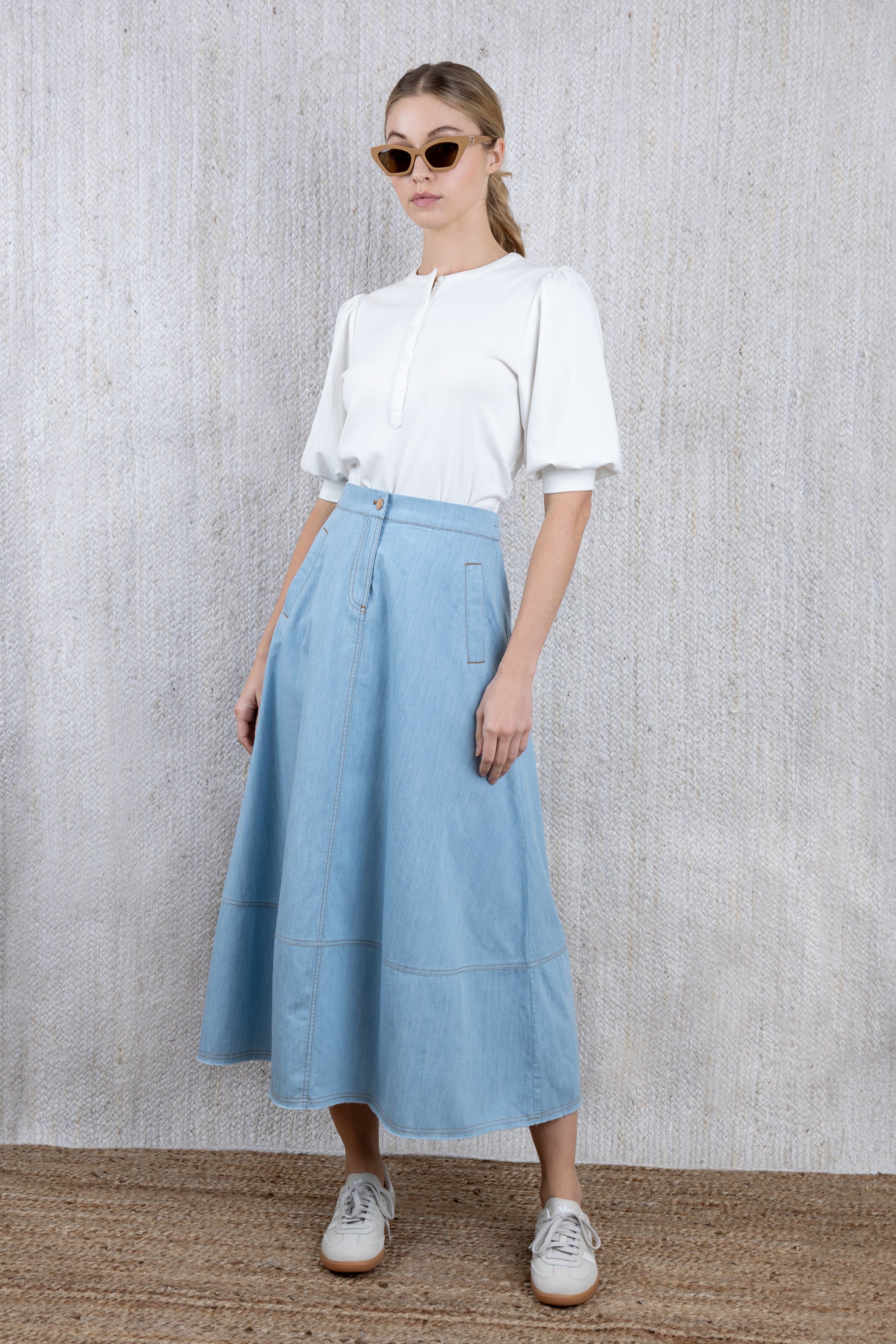 【MONN.:. (モン)】Light DENIM SKIRT 36 ブルー LIGHT DENIM FLARE SKIRT – MUN Fashion