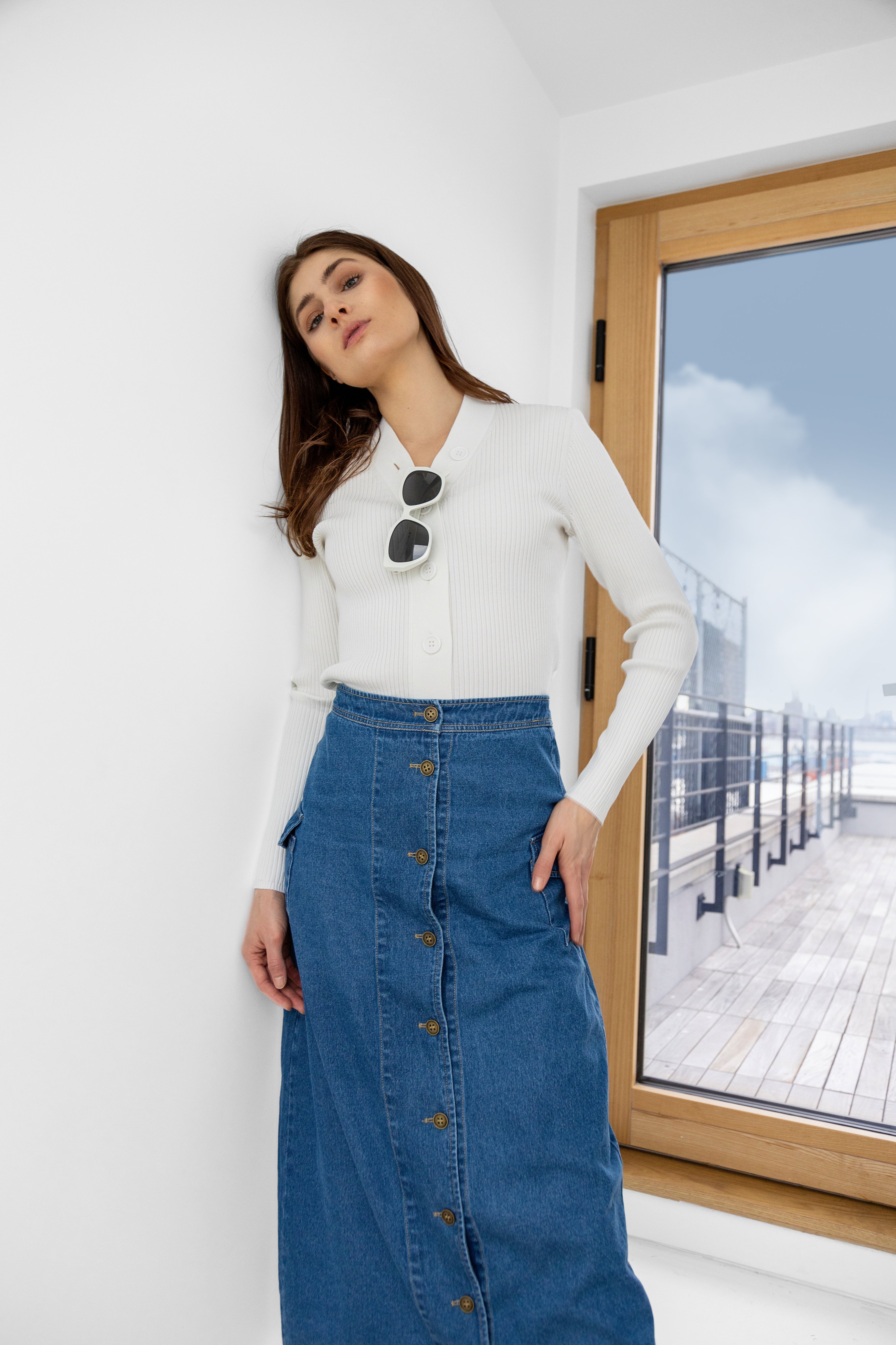 【mnem】Clun Pocket Denim Long Skirt mnem】Clun Pocket Denim Long Skirt