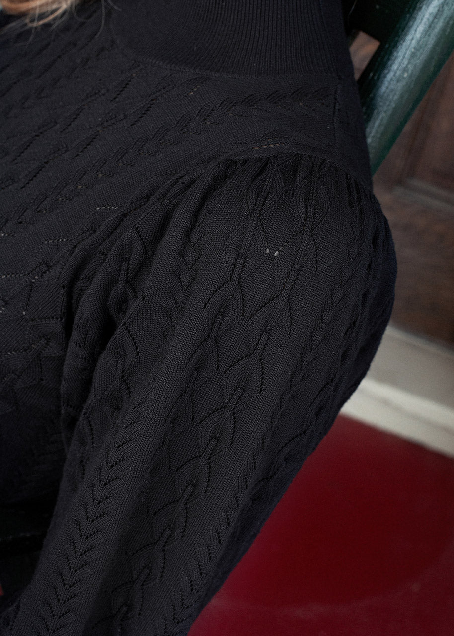 Black Pattern Pointelle Top