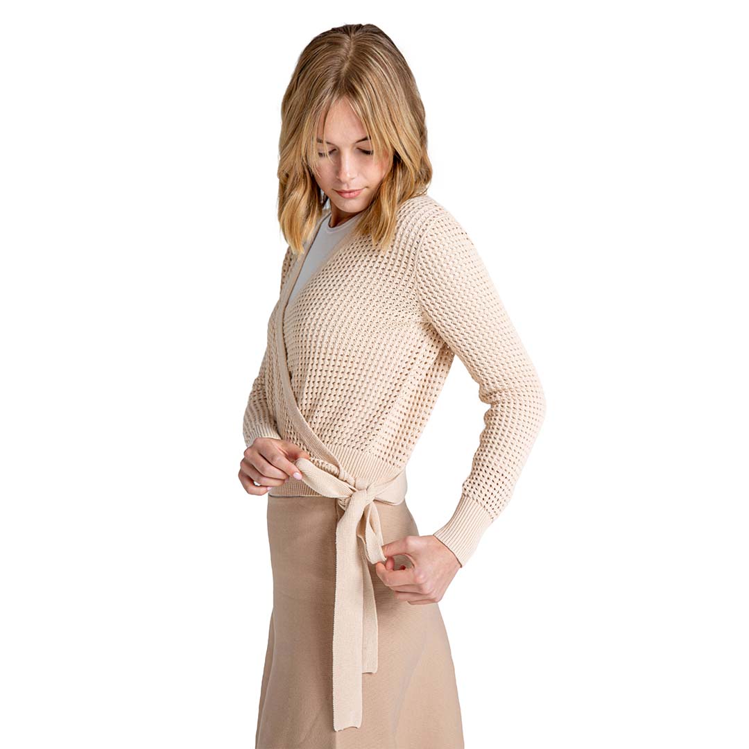 Ecru Cane Textured Wrap Cardigan