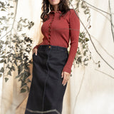 BLACK DENIM STRAIGHT SKIRT