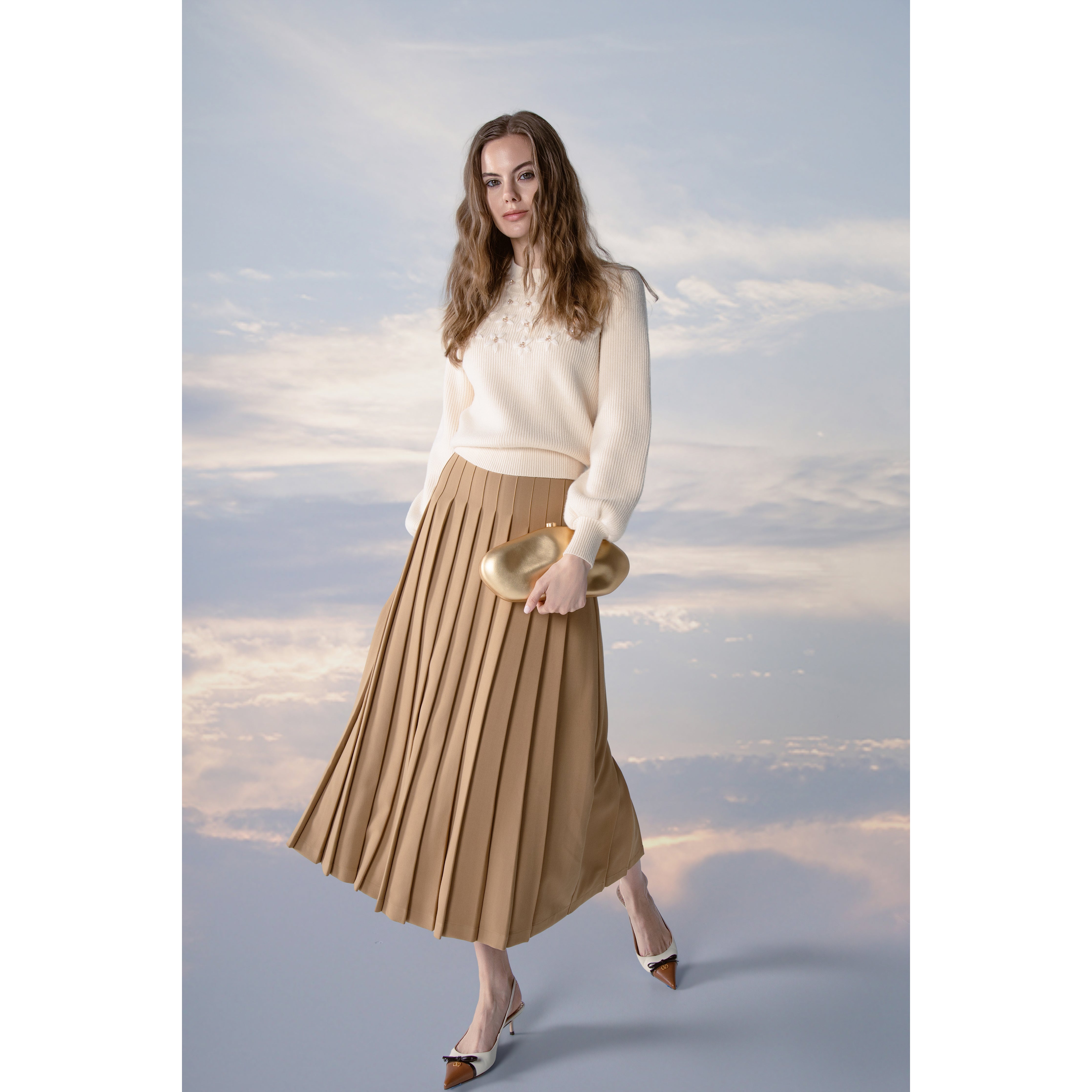 CAMEL ACCORDE SKIRT