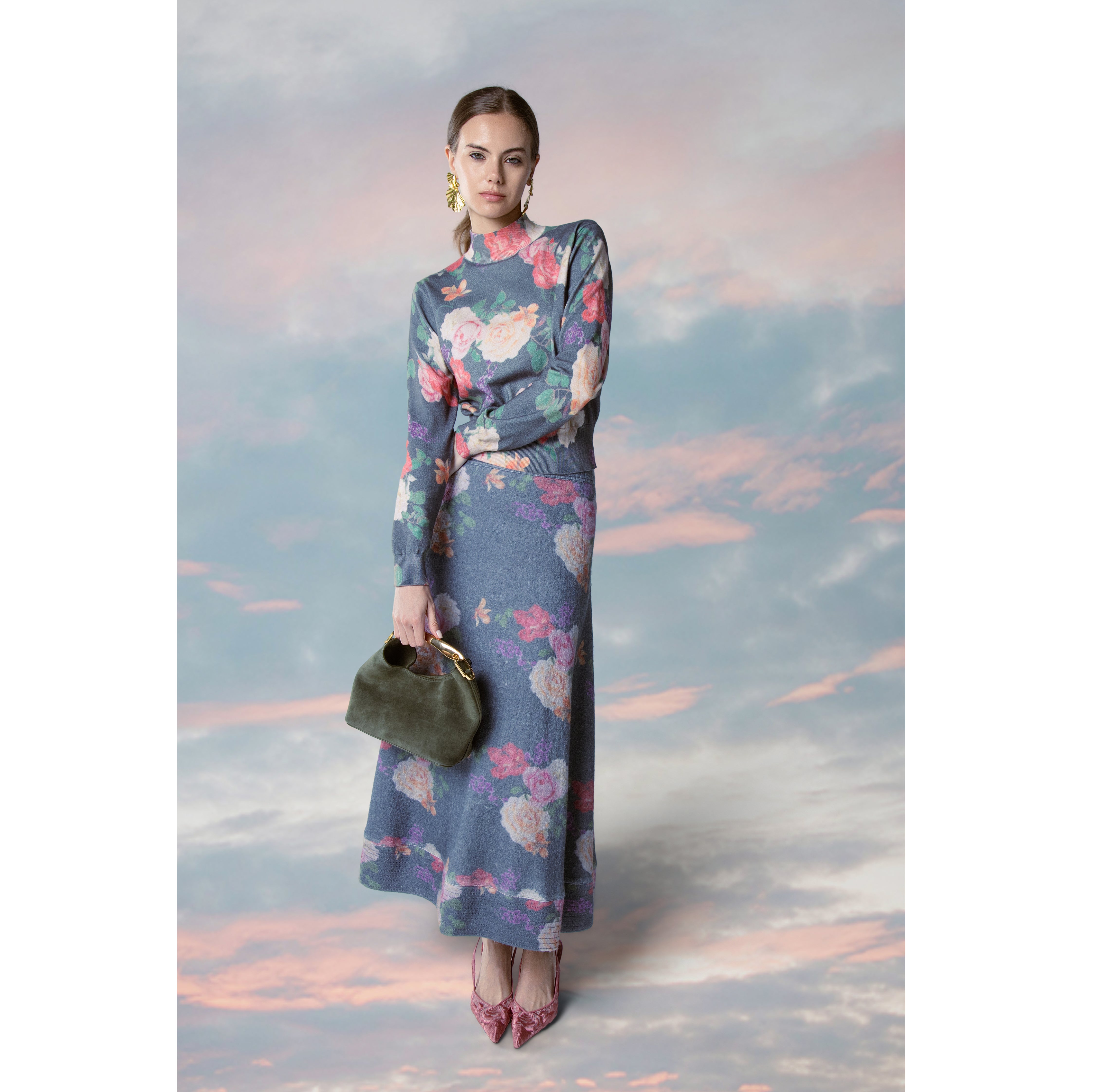 GRAY FLORAL LUNA SKIRT