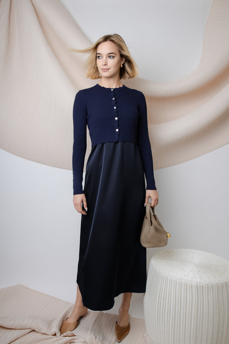 NAVY SILK LAYERING JUMPER