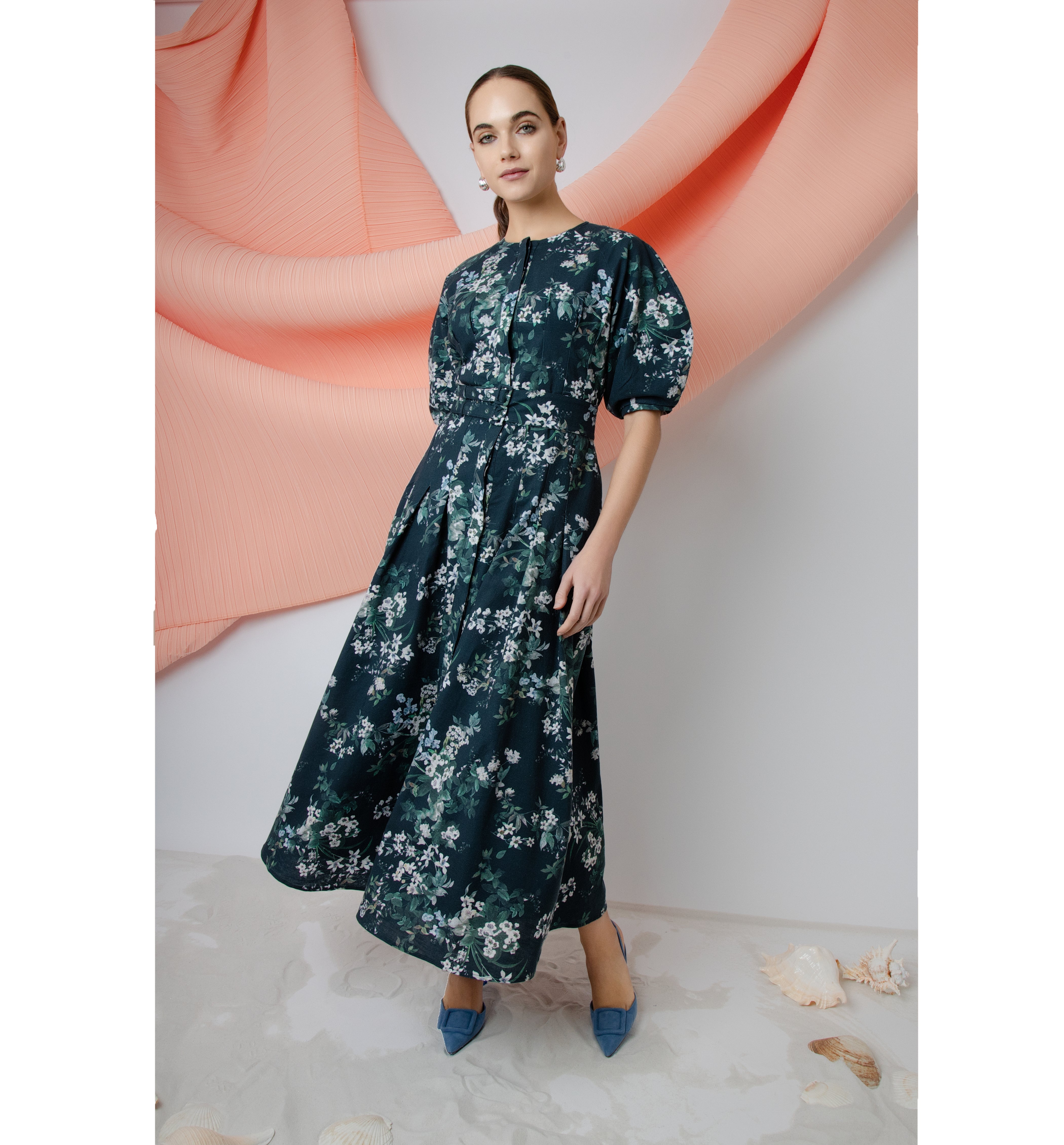 BLUE FLORAL CARMEM DRESS