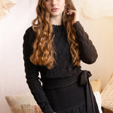 BLACK POINTELLE KNIT SWEATER