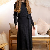 BLACK POINTELLE KNIT SWEATER