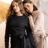 BLACK POINTELLE KNIT SWEATER