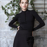 BLACK BUTTON HENLEY SWEATER