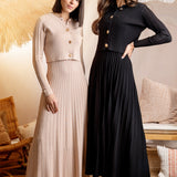 BLACK POINTELLE RIB DRESS