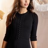 BLACK FLORAL CROCHET TRIM DRESS