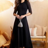 BLACK FLORAL CROCHET TRIM DRESS