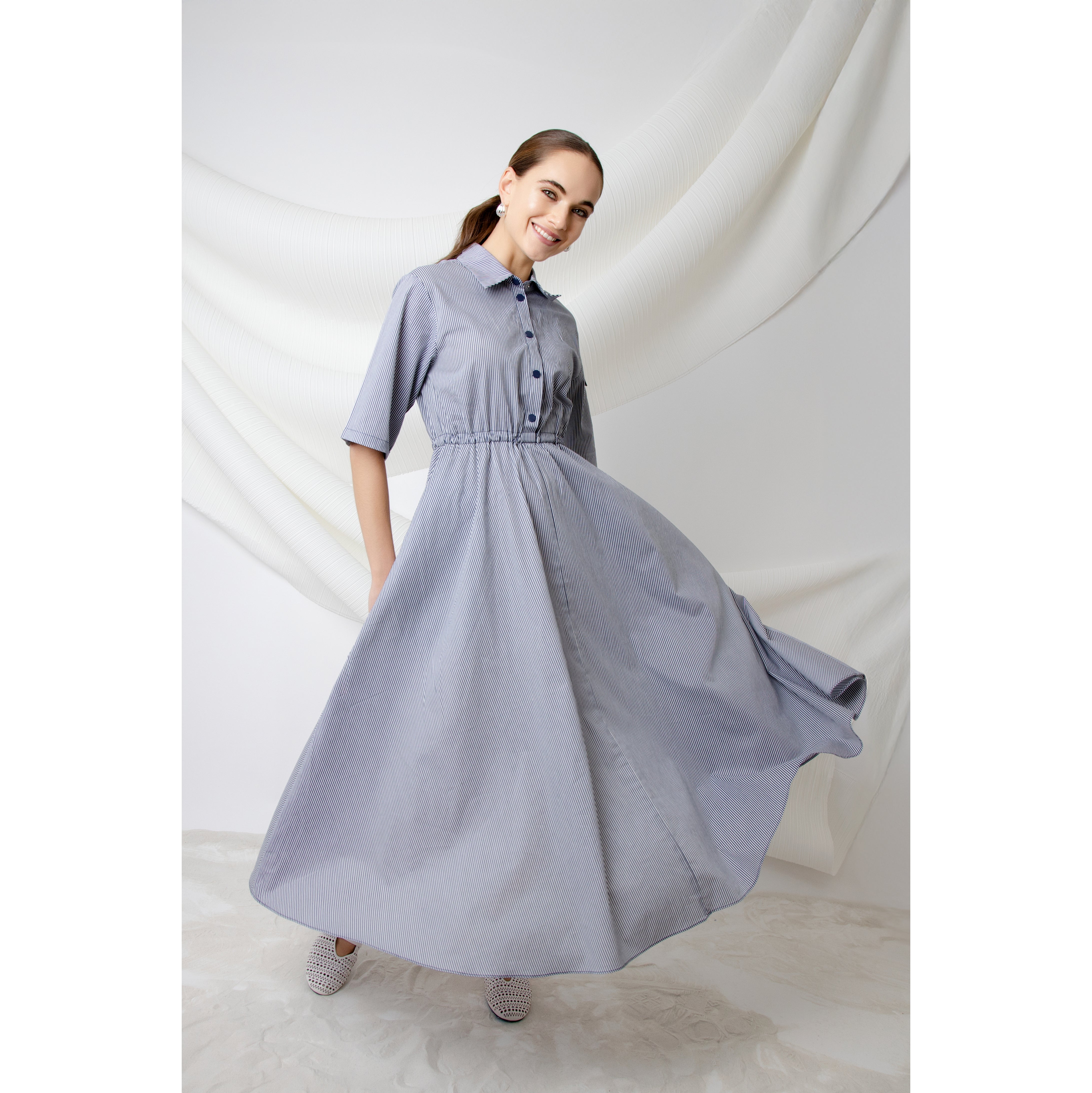 NAVY STRIPED ENZO DRESS