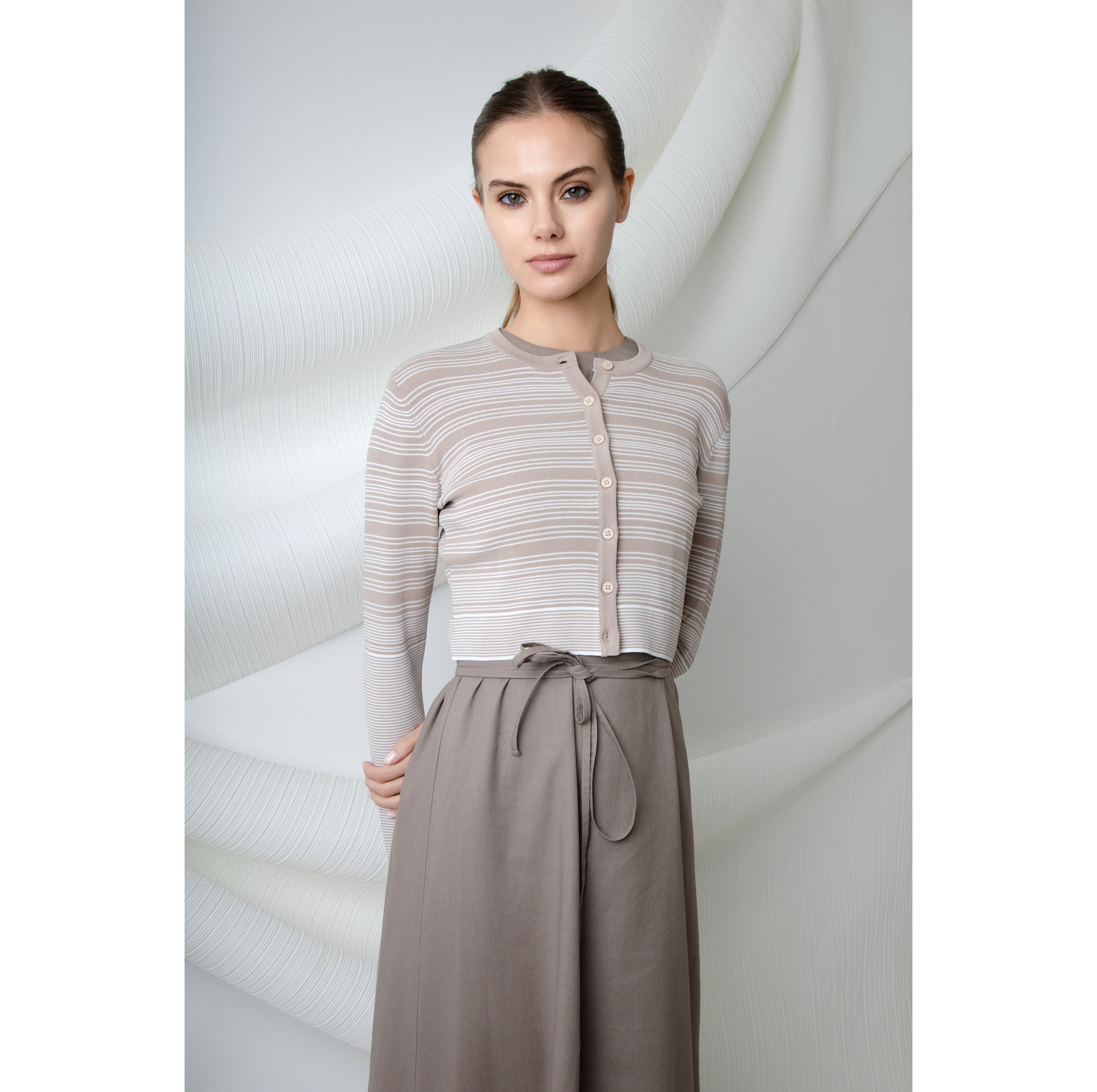 TAUPE STRIPED KADE CARDIGAN