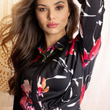 BLACK FLORAL SILK PRINTED BLOUSE