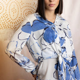 WHITE FLORAL PRINTED KNOT SHIRT BLOUSE