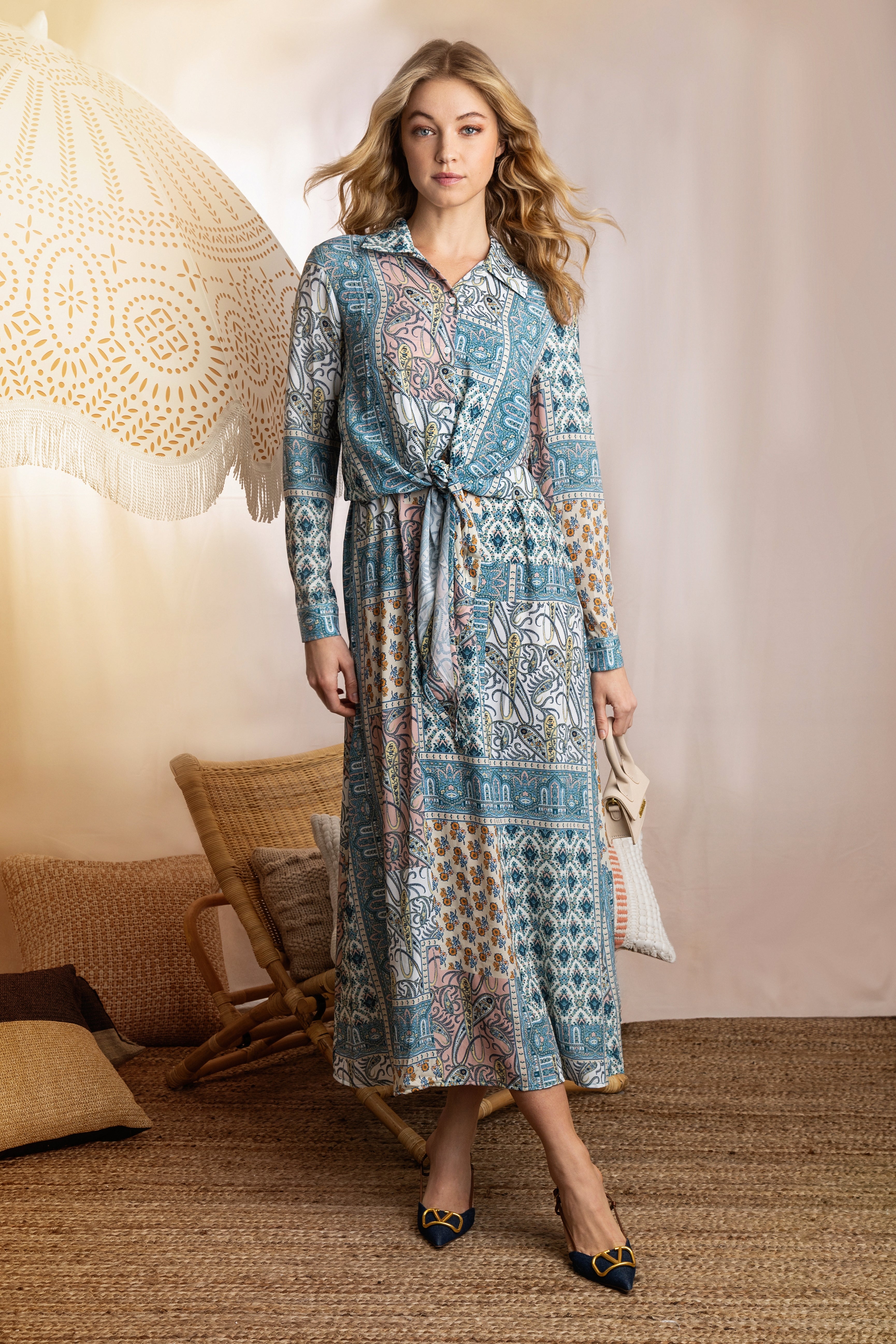 BLUE PATCHWORK PRINTED SPAGHETTI STRAP JUMPER