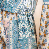 BLUE PATCHWORK PRINTED KNOT SHIRT BLOUSE