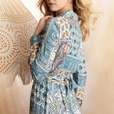 BLUE PATCHWORK PRINTED KNOT SHIRT BLOUSE