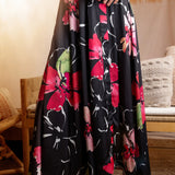 BLACK FLORAL DOUBLE BUTTON FLAIR SKIRT
