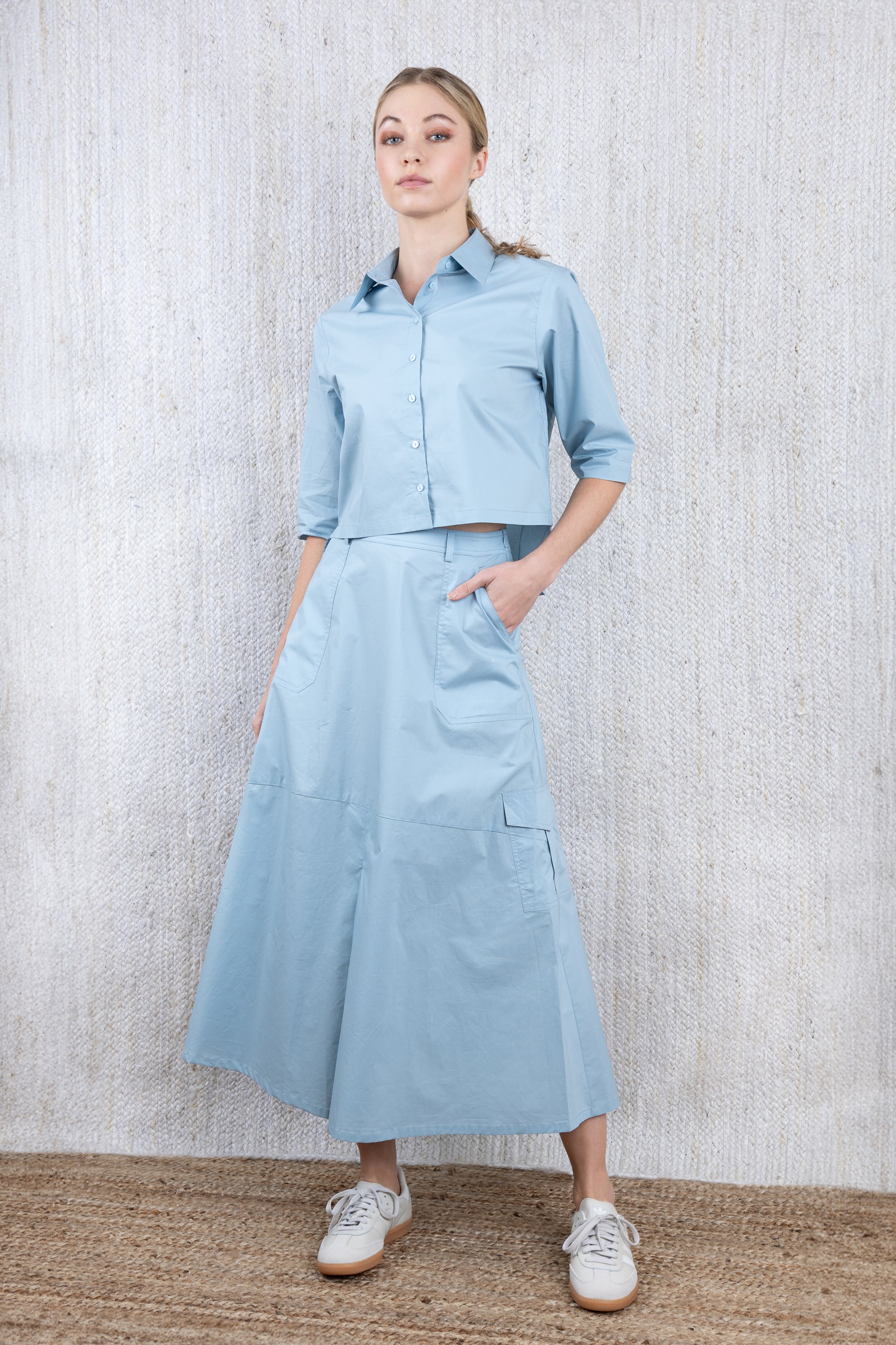 DUSTY SEAFOAM BELTED CARGO SKIRT