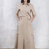 CHALK BEIGE BELTED CARGO SKIRT