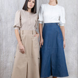 CHALK BEIGE BELTED CARGO SKIRT