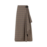 CAMEL PLAID WRAP SKIRT