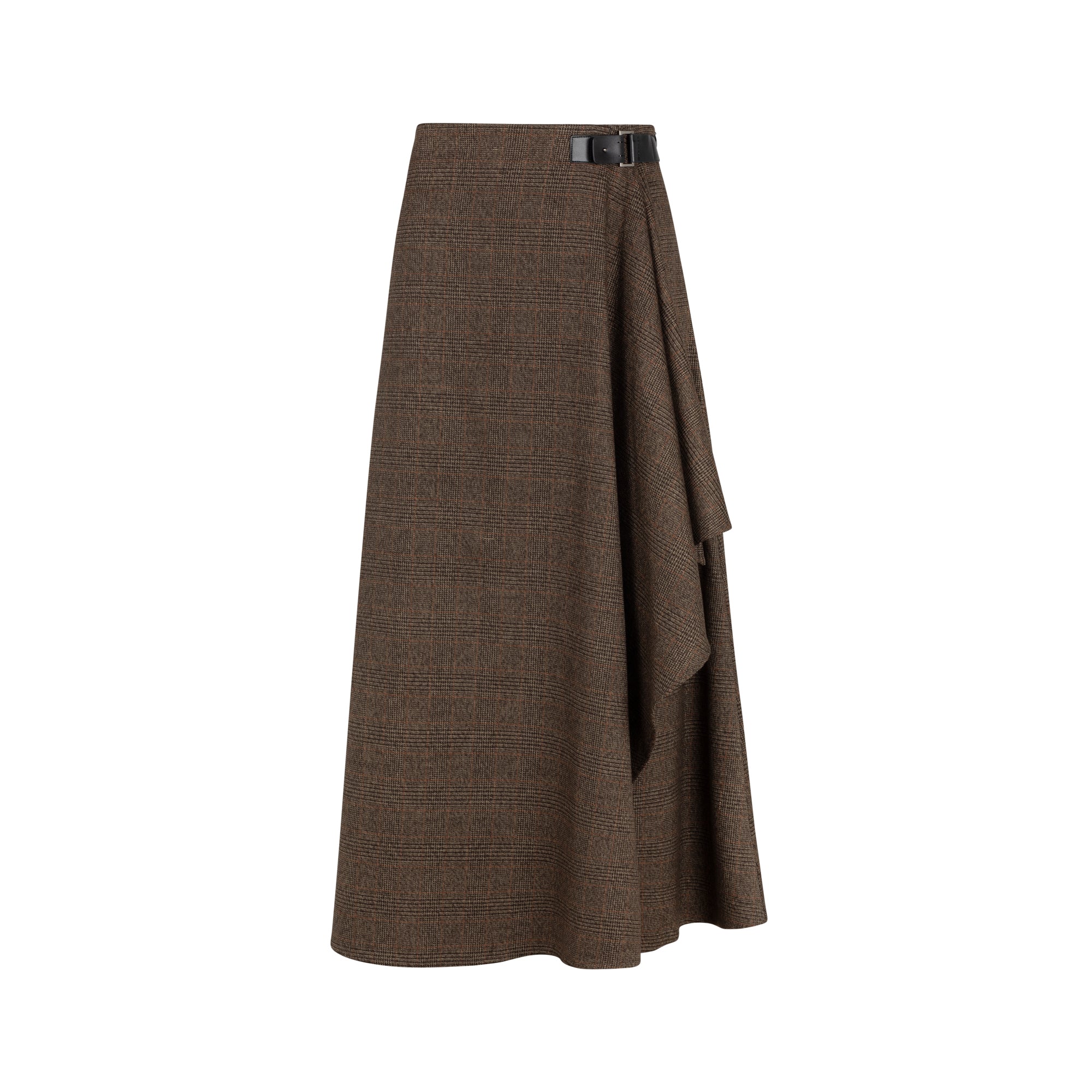 BROWN PLAID WRAP SKIRT