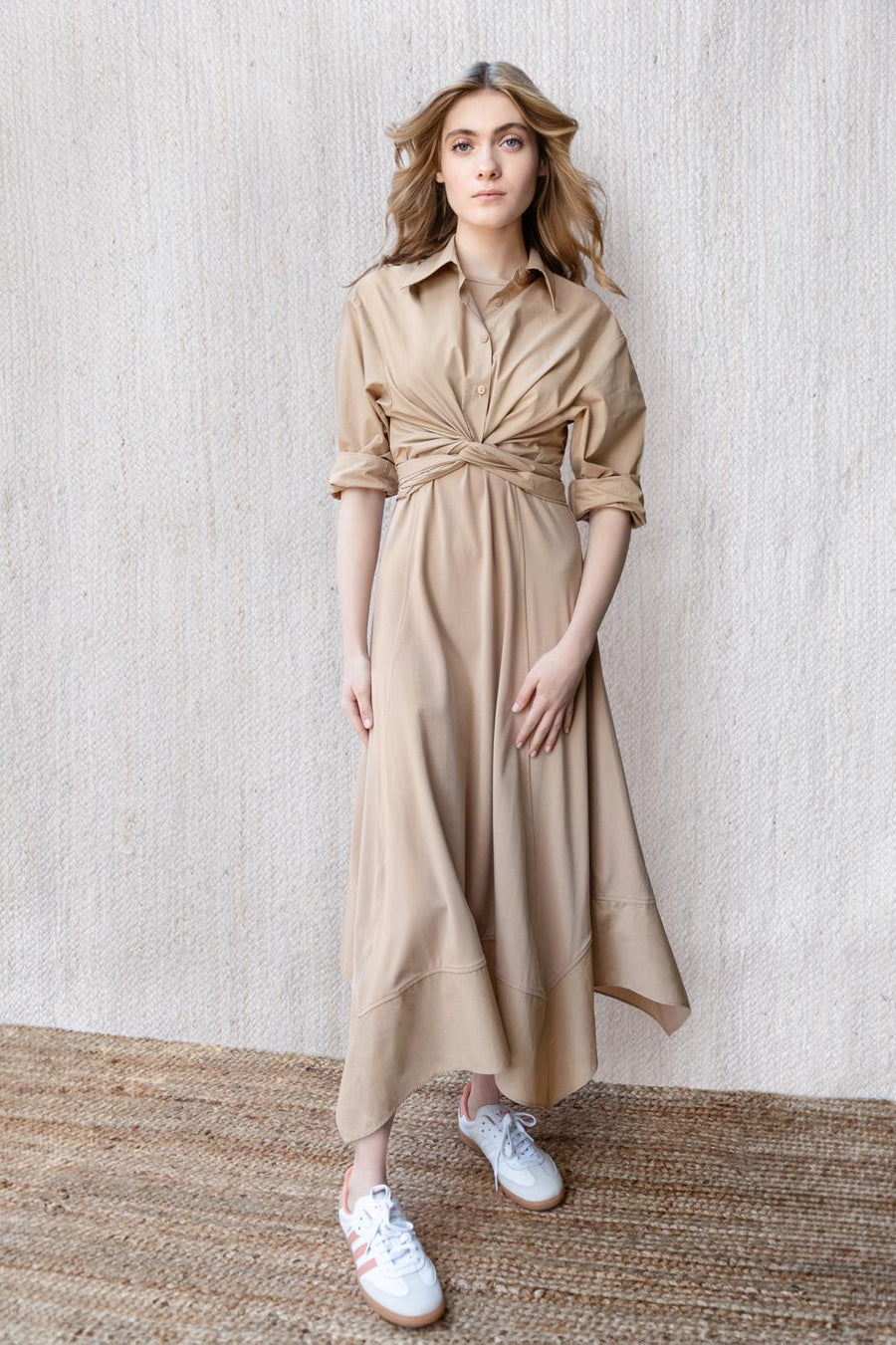 CHALK BEIGE SCOOP NECK LAYERING DRESS