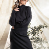 BLACK MILANO STITCH A-LINE MIDI SKIRT