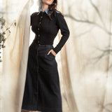 BLACK DENIM STRAIGHT SKIRT