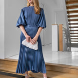 SLATE ASYMMETRICAL SILK PLEATED SKIRT