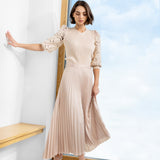 ECRU/ SHELL ASYMMETRICAL SILK PLEATED SKIRT