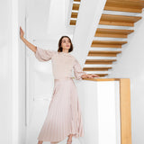 ECRU/ SHELL ASYMMETRICAL SILK PLEATED SKIRT