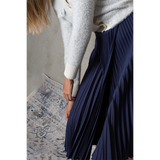 NAVY ASYMMENTRICAL SILK PLEATED SKIRT