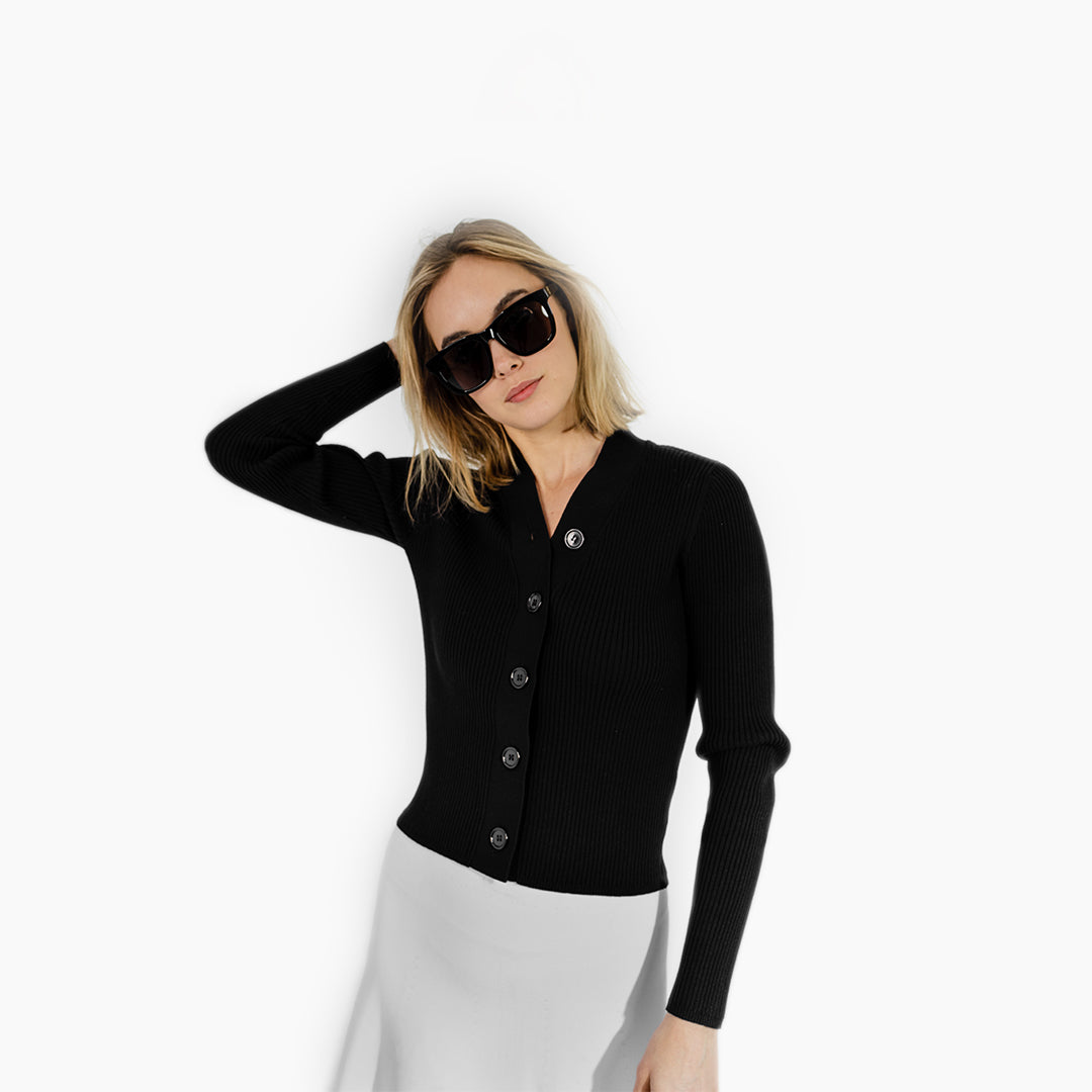 Black Rib V Neck Sweater