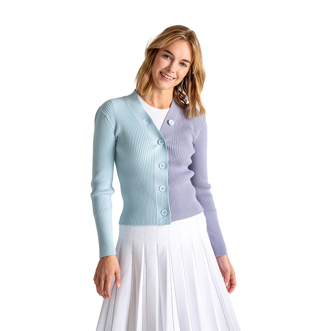 Blue Tonal Rib V Neck Sweater