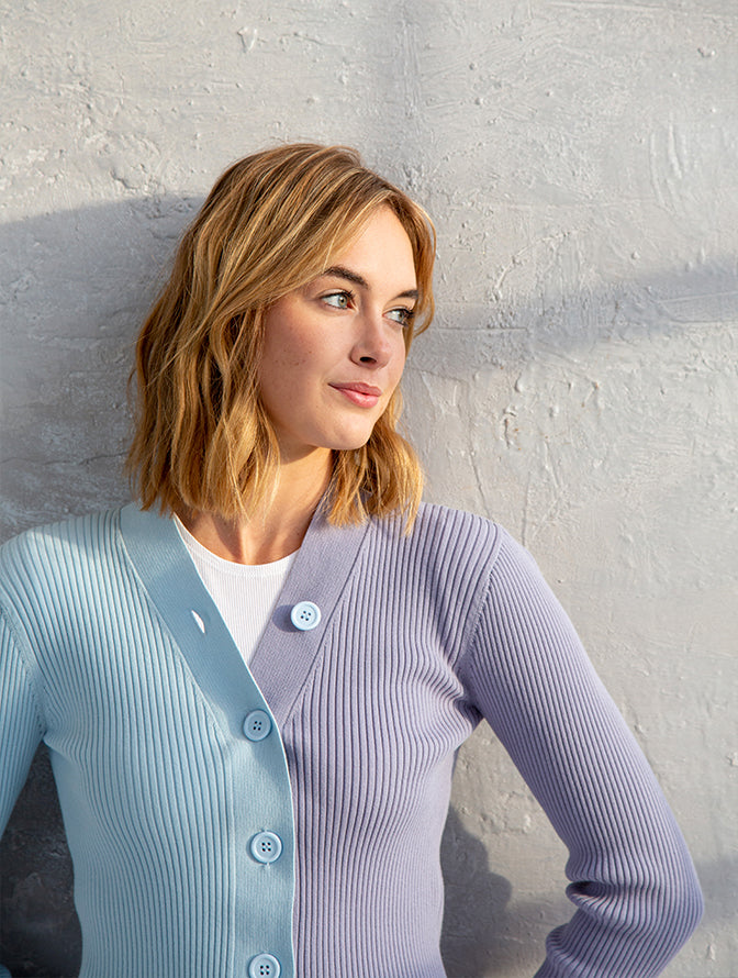 Blue Tonal Rib V Neck Sweater