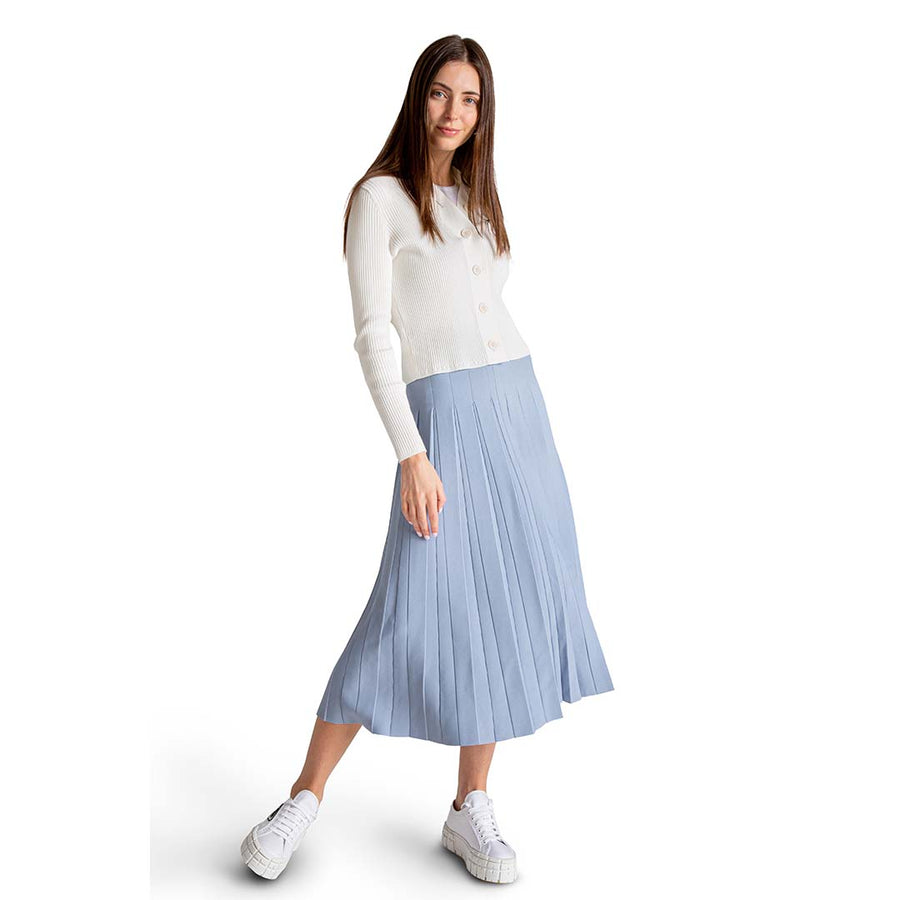 Blue Structured Pleated Skirt