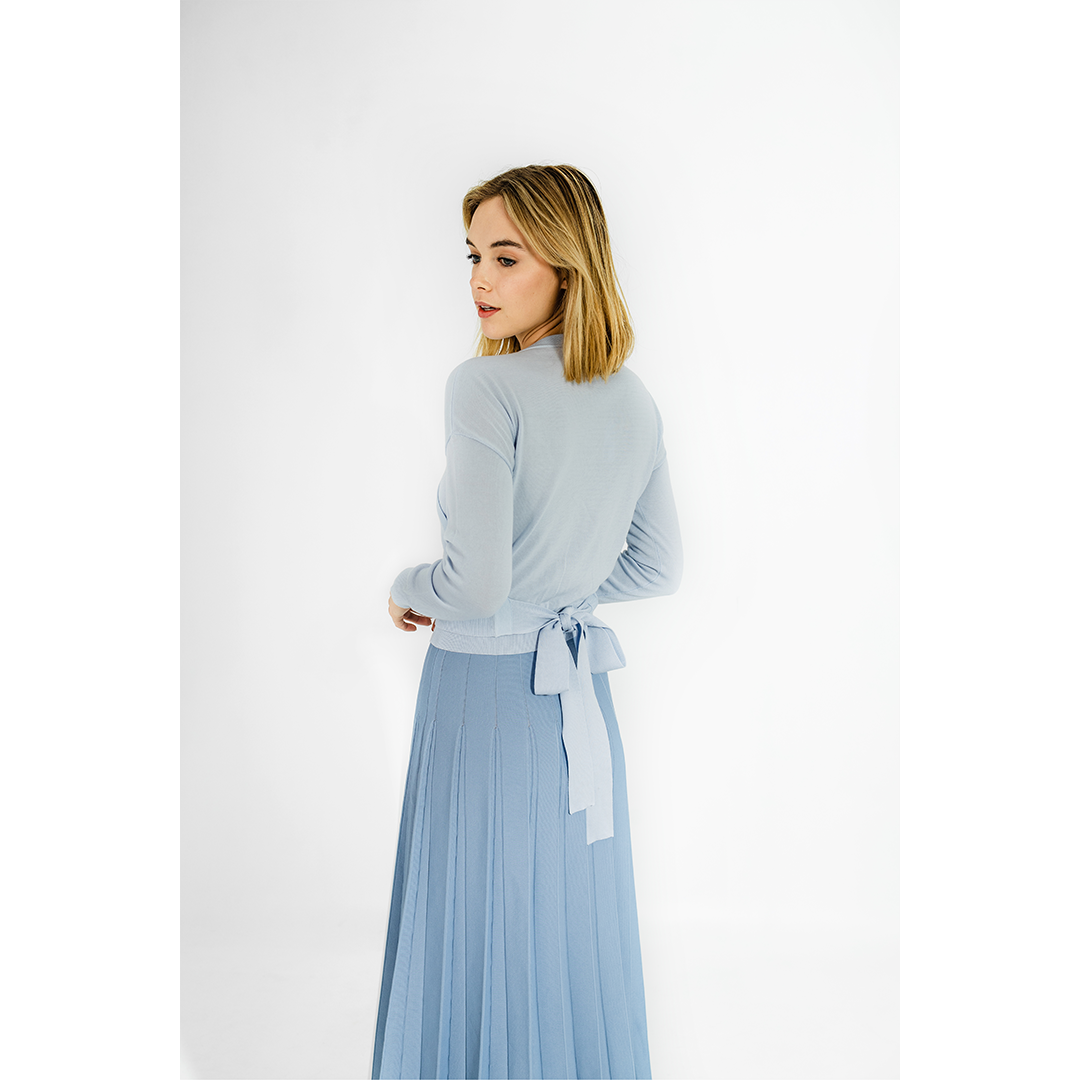 Blue Solid Wrap Cardigan