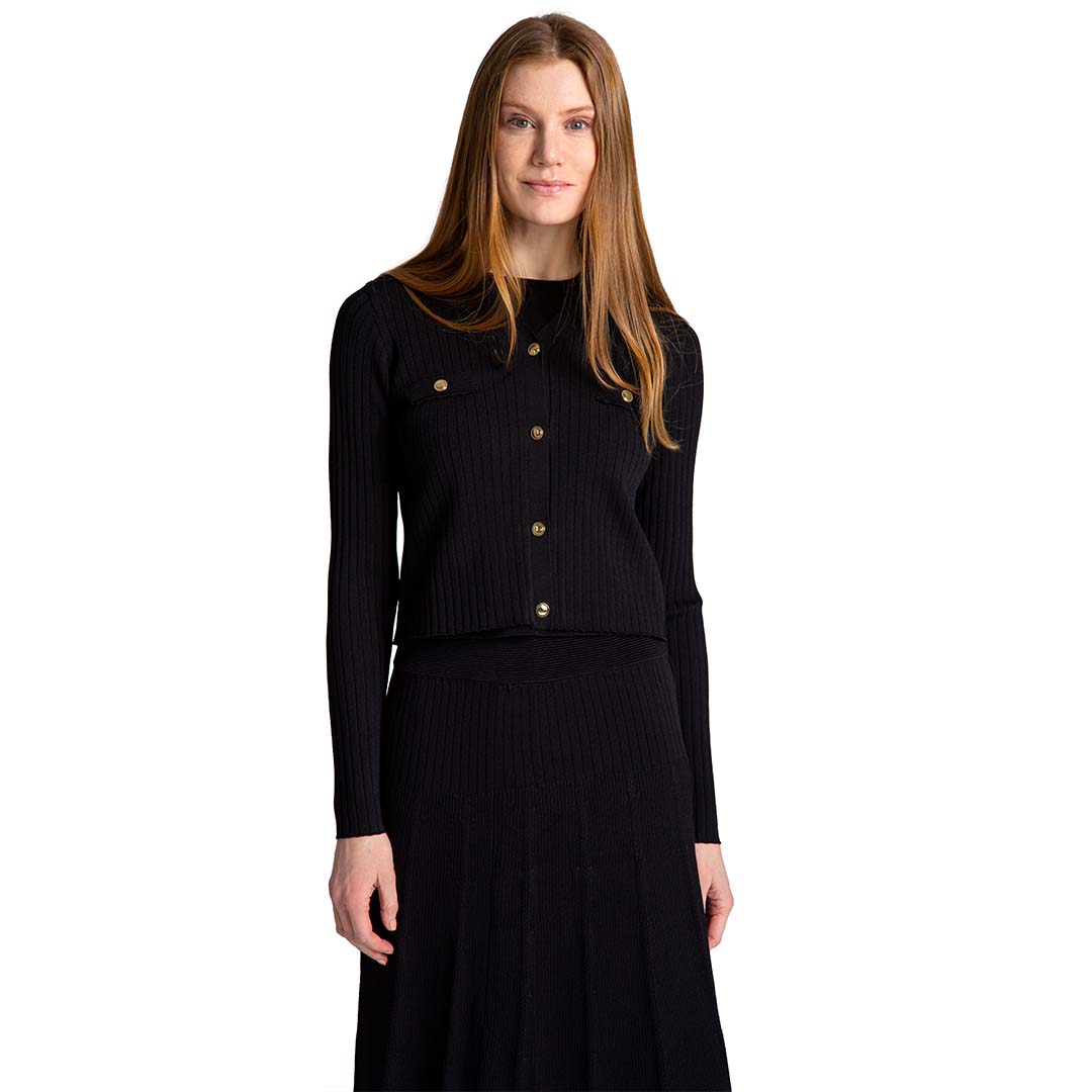 Black Engineer Rib Short Cardigan