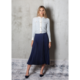 NAVY ASYMMENTRICAL SILK PLEATED SKIRT