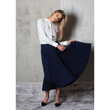 NAVY ASYMMENTRICAL SILK PLEATED SKIRT