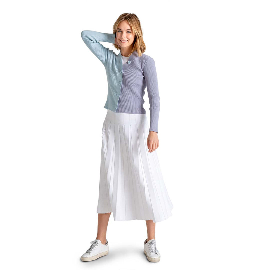 White Structured Pleated Skirt